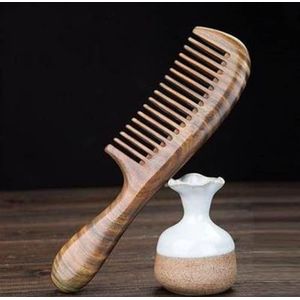Natuurlijke handgemaakte sandelhout haarkam antistatische haarontklitter houten kammen fijne brede tand houten kam voor mannen, vrouwen, kinderen (maat: brede tand)