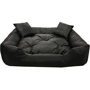 KingDog Ecco Honden- en kattenbed met kussen, waterdicht nylon, hondenmand, huisdierbed, wasbaar, waterdicht materiaal (binnenafmetingen: 40 x 30, buitenafmetingen: 55 x 45 cm, zwart)