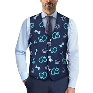 Wismoutput Heren V-hals pak vesten zachte slim fit button down jurk stijlvol blazer vest met riem aan de achterkant, Liefde Hart Hond Poot, S