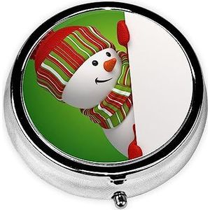 Smile Gaze Sneeuwpop Gedrukt Pil Organizer Pil Doos Pil Case Draagbaar voor Portemonnee Pocket Ronde Metalen Pil Houder Organizer voor Dagelijkse Geneeskunde