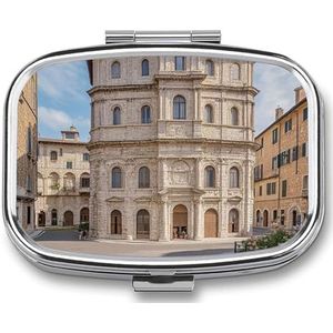 Italiaanse kleine stad pillenetui met 2 compartimenten, pillenorganizer, draagbare vierkante pillendoos, vitaminepillenorganizer voor zakportemonnee en reizen