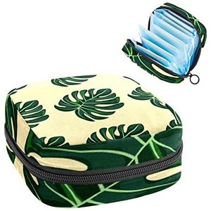 Periode Pouch, draagbare tampon opbergtas voor maandverband, tropische bladeren patroon, Meerkleurig, 4.7x6.6x6.6 in/12x17x17 cm