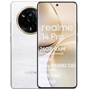 realme 14 Pro 5G smartphone, 12 + 512 GB, 50 MP Sony IMX882 OIS Camera, Dimensity 7300, 120Hz gebogen display, IP69 waterdicht, 5260 mAh batterij, 45 W Supervooc Fast Charging, beige