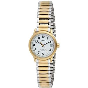 Timex Dames T2H491 Easy Reader 25mm Tweekleurig Roestvrij Staal Uitbreiding Band Horloge, Tweekleurig Extra Lang, 25 mm, Quartz Horloge, Chronograaf, Tweekleurig Extra lang, 25 mm, Quartz horloge,