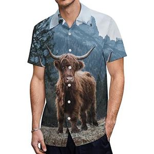 Hooglandvee in de Italiaanse Dolomieten Hawaïaanse shirts voor heren, casual overhemd met korte mouwen, knoopsluiting, vakantie, strandshirts, XL
