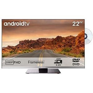 SYLVOX 22 inch 12 V Smart TV voor camper, ingebouwde dvd-speler, satelliet decoder, Android TV, Truck, Cruises Trailer, ondersteuning RJ45 & WiFi, frameloos 1080p FHD