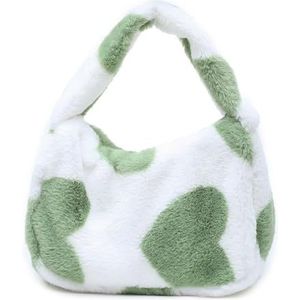 JMORCO Pluizige tas 1 ST Vrouwen Meisjes Pluizige Schoudertas Top-handvat Tas Vrouwelijke Herfst Winter Handtas Pluche Tote Boodschappentas Tassen voor, 4-groen, Eén maat