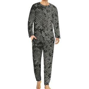 Zwart en grijs slangenhuid patroon comfortabele heren pyjama set ronde hals lange mouw loungewear met zakken 5XL