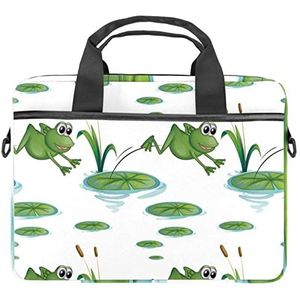 Kikkers Springen Lotus Bladeren In Vijver Laptop Schouder Messenger Bag Crossbody Aktetas Messenger Sleeve voor 13 13.3 14.5 Inch Laptop Tablet Beschermen Tote Tas Case, Meerkleurig, 11x14.5x1.2in /28x36.8x3 cm