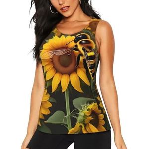 JGHHOUN Bee & Zonnebloemen Print Stijlvolle Atletische Tank Top Zomer Activiteiten Vissen Camping Yoga Blijf Koel Droog, Zwart, S