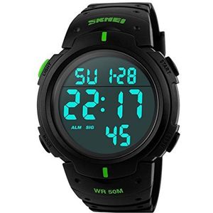 CakCity Mens Digitale Sport Horloge LED Scherm Grote Gezicht Militaire Horloges Voor Mannen Waterdichte Casual Lichtgevende Stopwatch Alarm Eenvoudige Leger Horloge, Groen, riem
