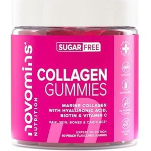 Collageen Gummies - Suikervrij - Superior Type I gehydrolyseerd marine collageen voor vrouwen en mannen - Doordrenkt met biotine, vitamine C en hyaluronzuur - Collageen Gummy Vitamins - Novomins