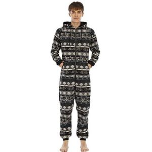 Onesie pyjama voor mannen, dubbelzijdige fleece bedrukte onesie thuisjurk pyjama harlon broek, Zwart, M