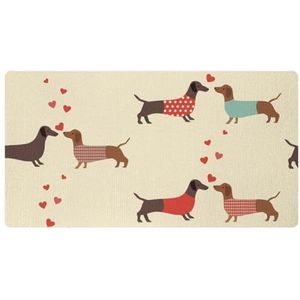 VAPOKF Teckel hond paar liefde hart keuken mat, antislip wasbaar vloertapijt, absorberende keuken matten loper tapijten voor keuken, hal, wasruimte