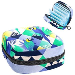 Maandverband Opbergtas, Menstruatie Cup Pouch Tampon Bag, Periode Pads Houder Organizer voor Vrouwen Meisjes, Papegaai op Geometrische Driehoek