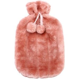 Warmwaterkruik 2000 ml warmwaterkruikhoes verwijderbare fleece warmwaterkruik koudebestendige warmtebehoud hoezen verwarmingskussen hoes voor winter warmwaterzak (roze)