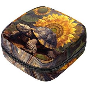 Zonnebloem en schildpad maandverband opbergtas menstruatie pad tas draagbare menstruatie cup zakje met rits voor tiener meisjes vrouwen dames