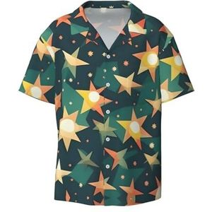 EdWal Atomic Stars Retro Patroon Print Print Heren Korte Mouw Button Down Shirts Casual Losse Fit Zomer Strand Shirts Heren Jurk Shirts, Zwart, L