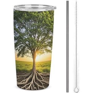 AQRJLPM Inspirerende boom auto beker roestvrij staal beker met rietje en deksels lekvrij geïsoleerde roestvrij staal reizen koffiemok pobtable voor koude warme dranken kamperen