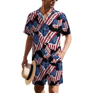 Vintage Ohio staat Amerika vlag heren Hawaiiaanse pak set 2-delig strand outfit korte mouw shirt en shorts bijpassende set