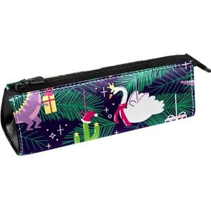 VAPOKF Kersthoed Dinosaurus Flamingo Eenhoorn Zwaan Cactus Pen Tas Briefpapier Pouch Potlood Tas Cosmetische Pouch Tas Compact Rits Tas, Meerkleurig, 5.5 ×6 ×20CM/2.2x2.4x7.9 in, Tas Organizer