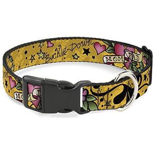 Buckle-Down Plastic Clip Kraag - Mom & Dad Geel - 1/2"" Breed - Past 8-12"" Nek - Medium