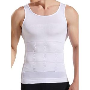 HANERDUN Compressieondergoed, tanktop voor heren, figuurvormend onderhemd voor mannen, sport, fitness, T-shirt, bodyshaper, buikweg, Stijl B_wit, M