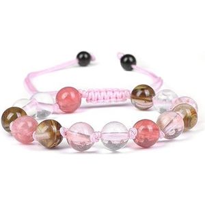Armbanden 8mm roze kristal lava opaal natuursteen ronde kralen armbanden verstelbaar gevlochten touw compatibel met dames heren mode-feestsieraden Kleding, schoenen en sieraden (Color : NSB681)