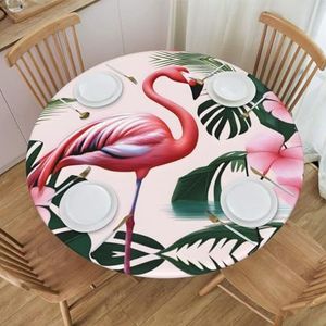 Romantisch rond tafelkleed met flamingo-patroon, waterdicht en afveegbaar met elastische randen, geschikt voor het decoreren van ronde tafels.