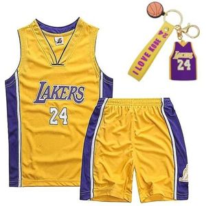 Molinka Mouwloos basketbalshirt voor kinderen, kleding, mesh, vest, uniform, bovendeel en short, jongens, kinderen, zomer, kledingset met sleutelhanger met sleutelhanger, geel, XXXS (75-90CM)