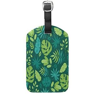 bladeren groene tropische cartoon lederen bagage bagage koffer label ID label voor reizen (3 stks), Patroon, 12.5(cm)L x 7(cm)W