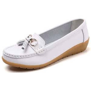 WDUDSUDUW Vrouwen Klassieke Lederen Loafers Casual Slip-On Boot Schoenen Comfortwalking Mocassins Zachte Zool Schoenen, B Wit, 41.5 EU
