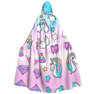 Womens Mens volledige lengte carnaval cape met capuchon cosplay kostuums mantel, 185 cm regenboog