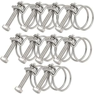 10 stuks dubbele draad slang clips, verstelbare 32 mm-36 mm waterslang klemmen roestvrijstalen buis clips, 11 maten optionele dubbele draad sanitair schroef strakke sluiting