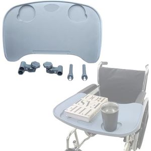 Rolstoellade tafel met bekerhouder - afneembaar rolstoelbureau lapboard voor verpleegkundige patiënt eethulp, past op rolstoelarmen van afstand 16"" - 20"" (grijs)