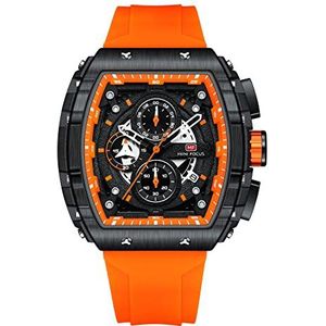 MF MINI FOCUS Mode Horloge Mannen Luxe Topmerk Sport Quartz Horloges Waterdichte Chronograaf Horloge Blauw Siliconen Band, Oranje, Modern