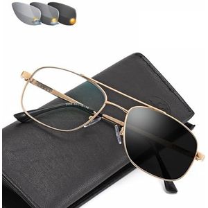GSKDZG Mannen Fotochromische Bifocale Leesbril Aviator Zonnebril Mode Groot Frame Presbyopische Glazen Progressieve Leesbrillen(Gold,+3.0)