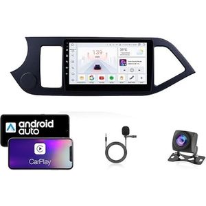 9 Inch Autoradio Compatibel voor KIA Picanto 2011-2014 met GPS Navigatie CarPlay Android Auto Acht-Core 4G Bluetooth WiFi MirrorLink Stuurwiel Afstandsbediening(T4 8 Core 4G+Wifi 4G+64G)