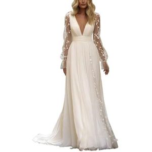 Beyonddress Trouwjurk voor dames met kant, lange elegante bruidsjurk, applicaties, bruidsmode, 44