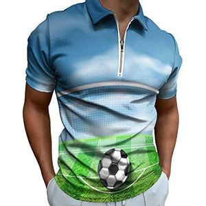 Voetbal Doelveld Half Zip-up Polo Shirts Voor Mannen Slim Fit Korte Mouw T-shirt Sneldrogende Golf Tops Tees XL