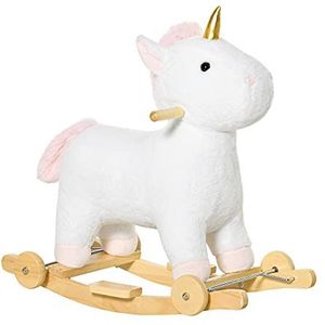 HOMCOM 2-IN-1 schommelpaard met wielen pluche schimmeldier babyschommel speelgoed voor 36-72 maanden kinderen tinten PP-kunststof wit 63 x 38 x 63 cm