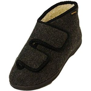 Intermax - Hoge Pantoffels - Antraciet - Gevoerd Scheerwol - Dubbel Klittenband