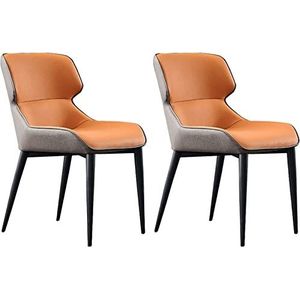 GEIRONV Moderne set van 2 woonkamerstoelen, PU-leer gewatteerde zachte zitting met hoge rugleuning en zwarte stoelpoten for eet- en woonkamerstoelen Eetstoelen (Color : Orange, Size : 82 * 50 * 44cm)