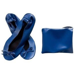 Opvouwbare draagbare ballerina's voor dames, zachte zool, oprolbare pantoffels, instappers, comfortabele platte schoenen voor reizen, bruiloft met tas, opvouwbare platte schoenen voor dames, Blauw,