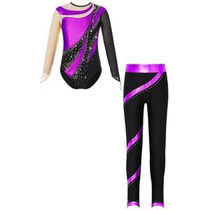 Gymnastics Gymnastics dans- en balletpak voor kinderen, gymnastiekpak voor meisjes, glanzende kunstschaatspak met lange mouwen met broek, 6-delige set