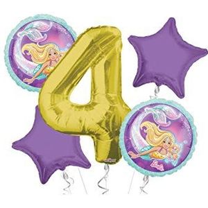 Zeemeermin Gelukkige Verjaardag Ballon Boeket 5 st, 4e Verjaardag, | Viva Party Balloon