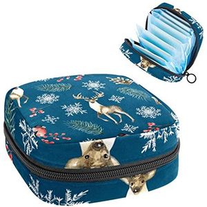 Periode Pouch Draagbare Tampon Opbergtas,Tampon Houder voor Portemonnee Vrouwelijke Product Organizer,Donkerblauwe Eanden Herten Papegaai Sneeuwvlokken, Meerkleurig, 4.7x6.6x6.6 in/12x17x17 cm