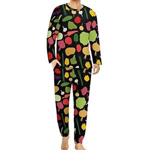 Groenten fris patroon comfortabele heren pyjama set ronde hals lange mouwen loungewear met zakken S