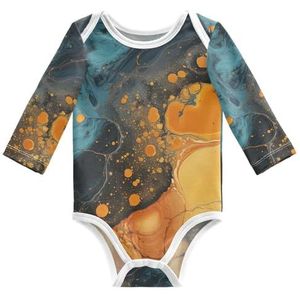 KAAVIYO Abstracte gele marmeren kunst baby body lange mouwen katoen bodysuit voor neutrale pasgeborenen 3-24 maanden, Patroon., 3 Maanden