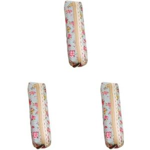 Paowsietiviity Etui Chique Ontwerp Leuke Uiterlijk Opslag Benodigdheden Make-up Gevallen Multifunctionele Cosmetische Fitting Pen Zakken Khaki Bloemen, 3 Set (Lichtblauwe bloemen), as description, als